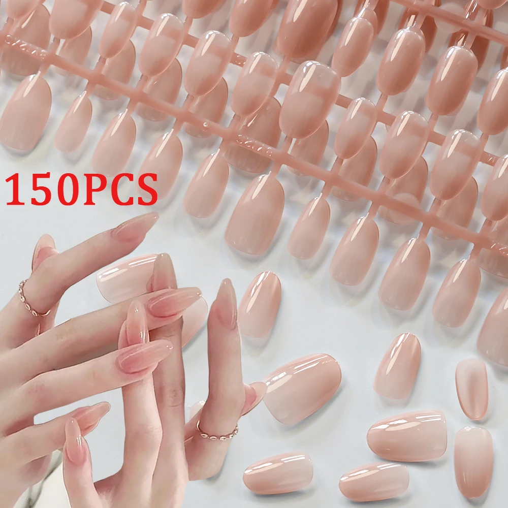 

150 шт./пакет цвета обнаженной кожи, короткие овальные накладные ногти XS S M, размеры, простой градиент телесного цвета, балетный пресс на кончиках ногтей для элегантных дам