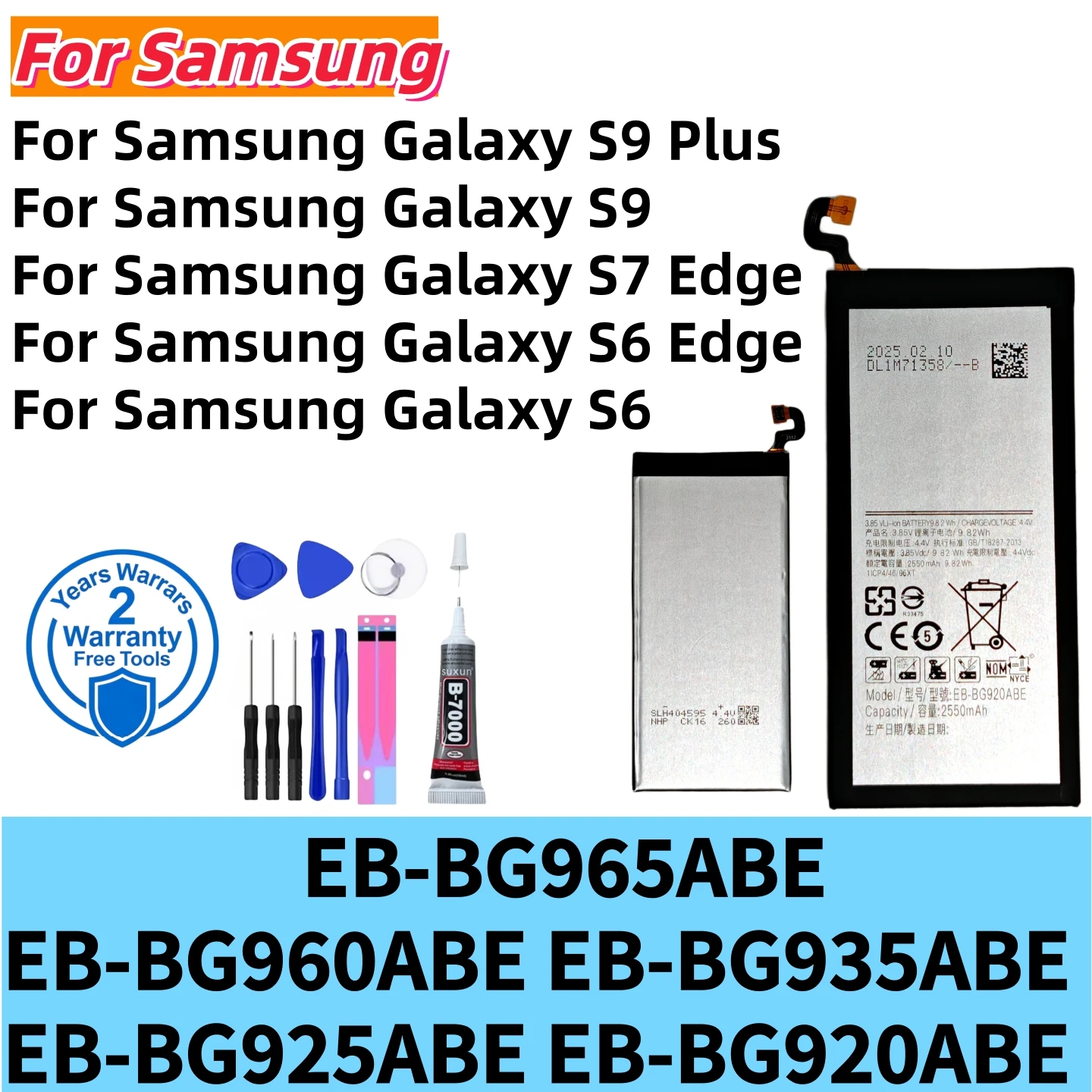 

EB-BG920ABE BG925ABE BG935ABE BG960ABE BG965ABE Battery For Samsung Galaxy S6 Edge S7 Edge S9 S9 PLUS G9200