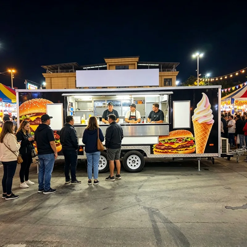 Customized Mobile Ice Cream Cart Refrigerated Food Trailer with Soft Serve Hard Ice Cream Service for Summer Events
