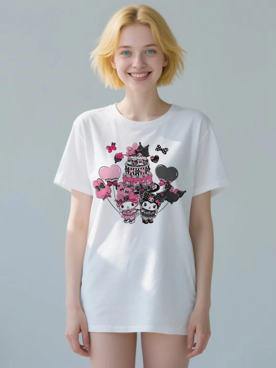 

Anime Sanrio T-Shirt My Melody 50th Anniversary Tee Cartoon Pink Short Sleeve Tops Woman's Loose Casual Tee Couple T-Shirt