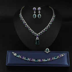 European and American simple banquet dress matching chain color zircon necklace earrings ring bracelet four sets