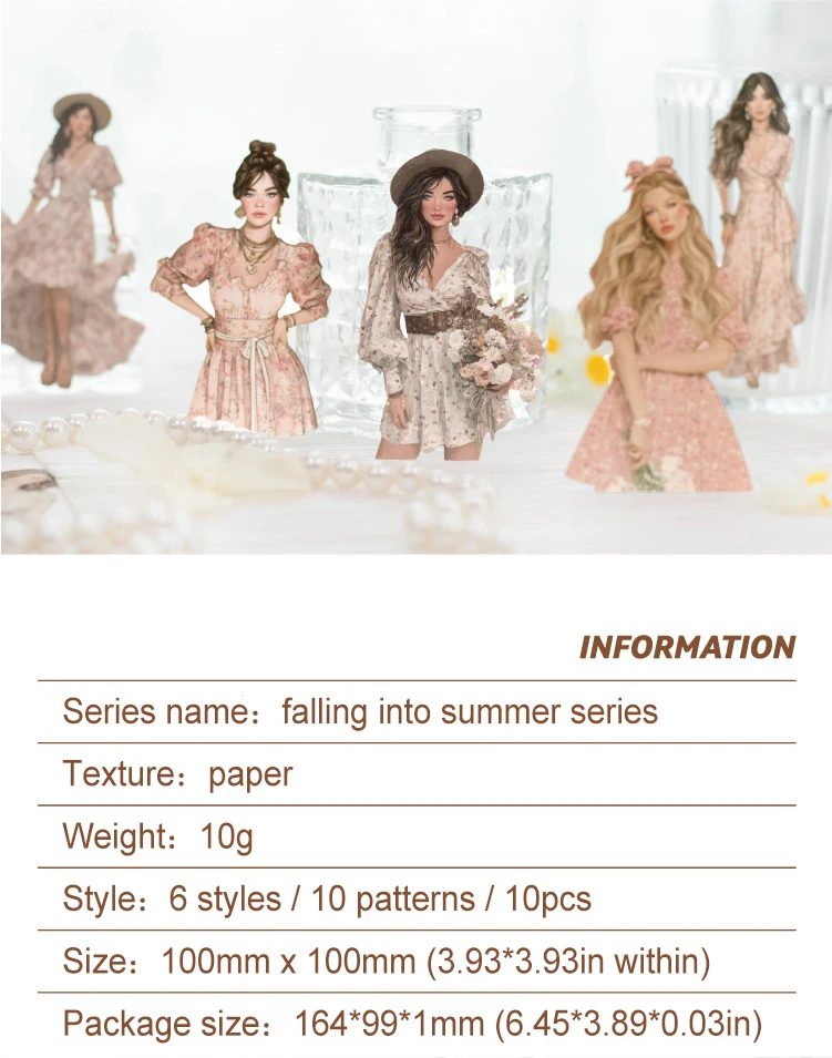 JIANWU Falling Into Summer Series Vintage Character Landscape Material Collage Scrapbook Sticker Creative DIY Journal Stationery