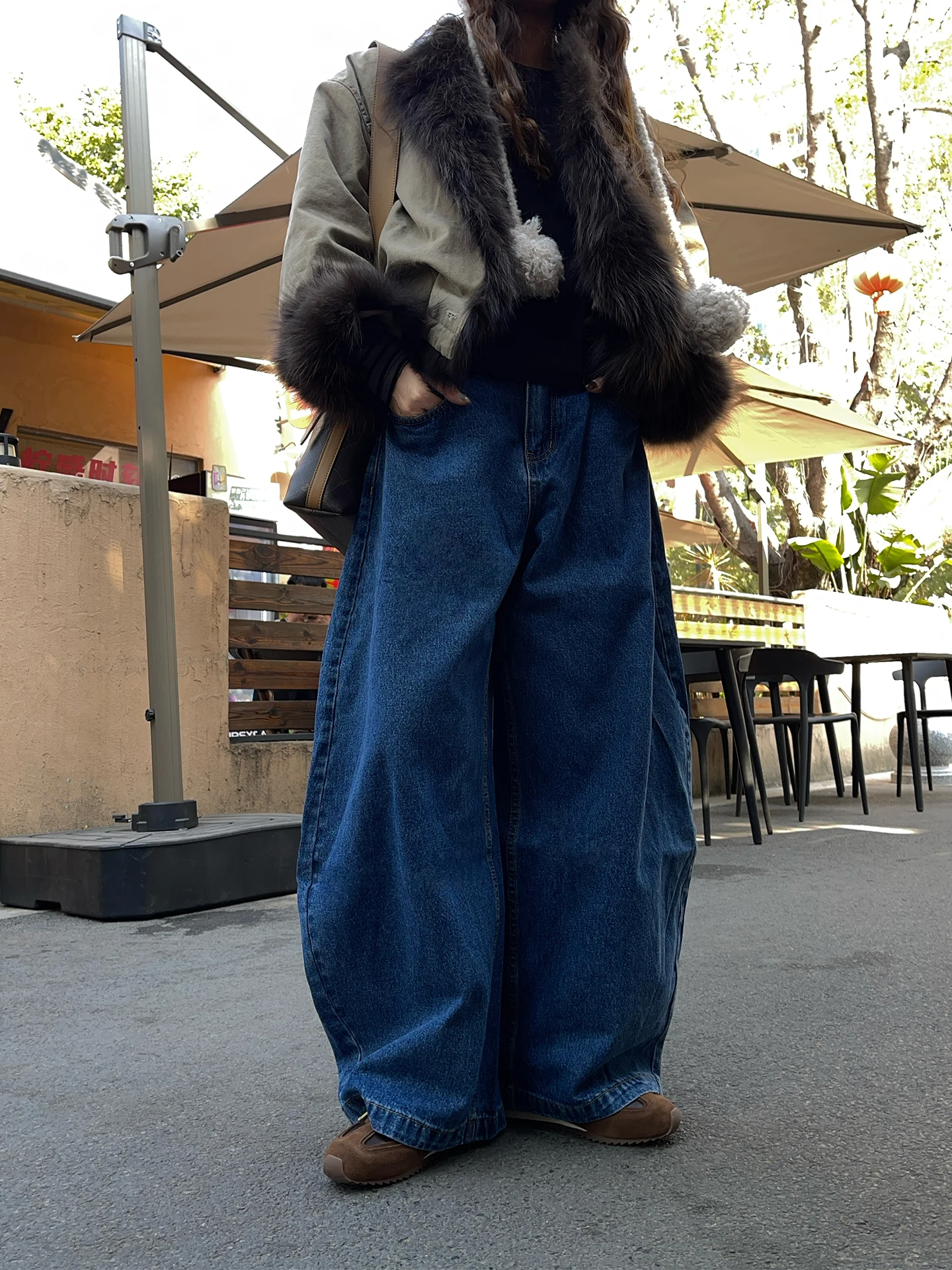 

Neutral Sle Blue Knife Wide Leg Jeans Loose Fit Slimming Drapey Floor Length Trousers for Men And Women High Waist Zip...