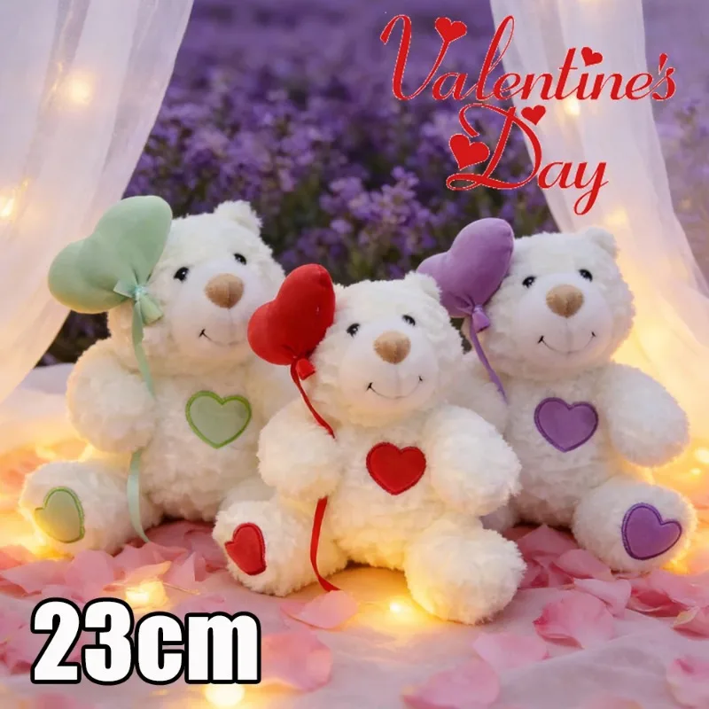 

Cute Heart Teddy Bear Plush Toy Soft Stuffed Animal Doll with Red Heart Balloon for Valentine's Day Gift