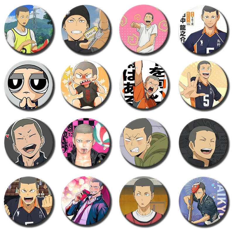 Anime Role Play Round Pins Cartoon Character Ryūnosuke Tanaka Badges Tinplate Brooches for Clothes Decoration Accessories Gifts