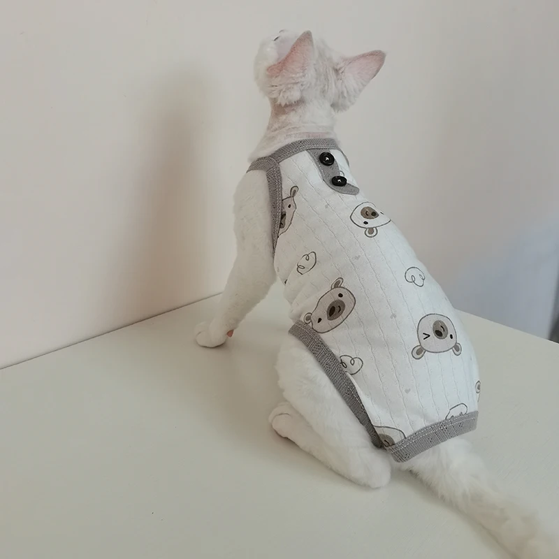 

Premium Cotton Summer Vest for Sphynx & Devon Rex - Pastel Pink Short Sleeve, Sun-Protective Cooling Coat for Hairless Kittens