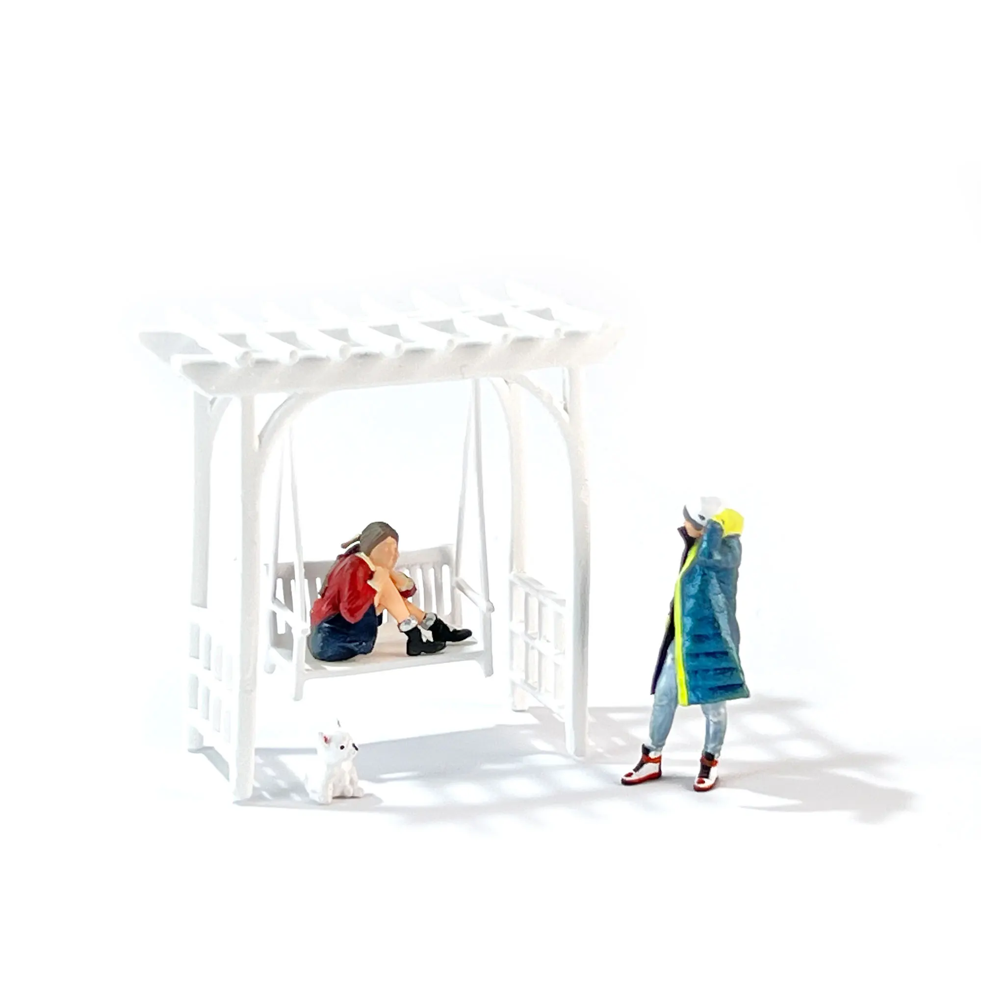 1:64 miniature winter couple swing play dog gardening scene pure handmade ornaments adult toys