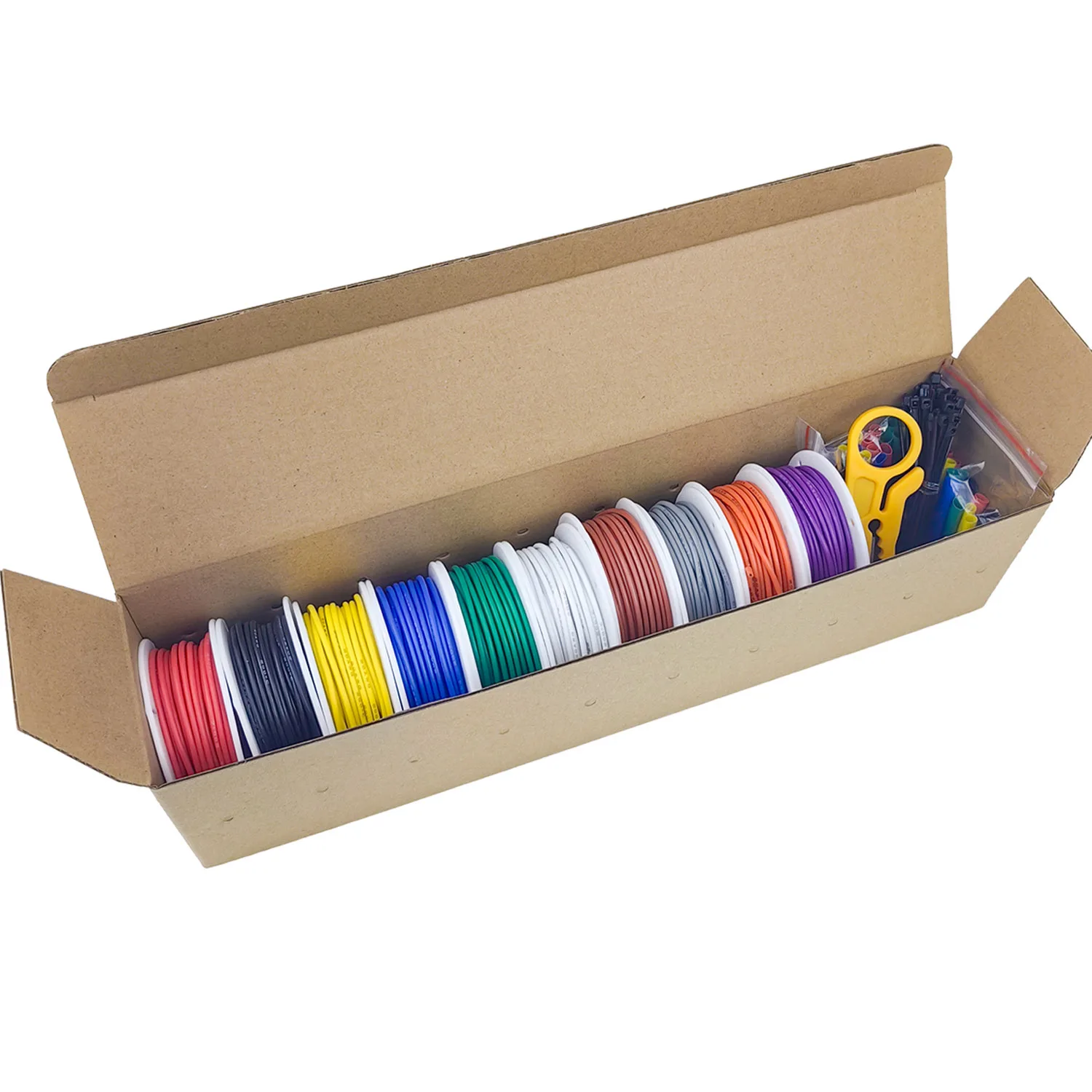 10 kleuren in één 16-18-20-22-24-26-28-30 Gauge siliconen elektrische draad 22 AWG gestrande vertinde koperen aansluitdraadkit met gereedschap