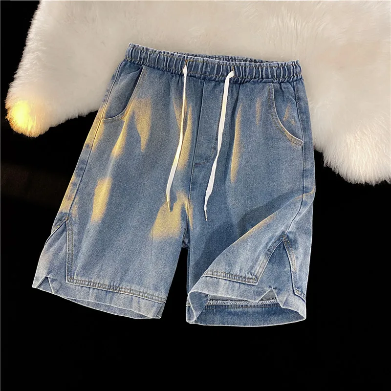 

2024 Men Summer New Solid Color Denim Shorts Male Fashion Baggy Knee-length Pants Mens Loose Straight Casual Jeans Shorts F27