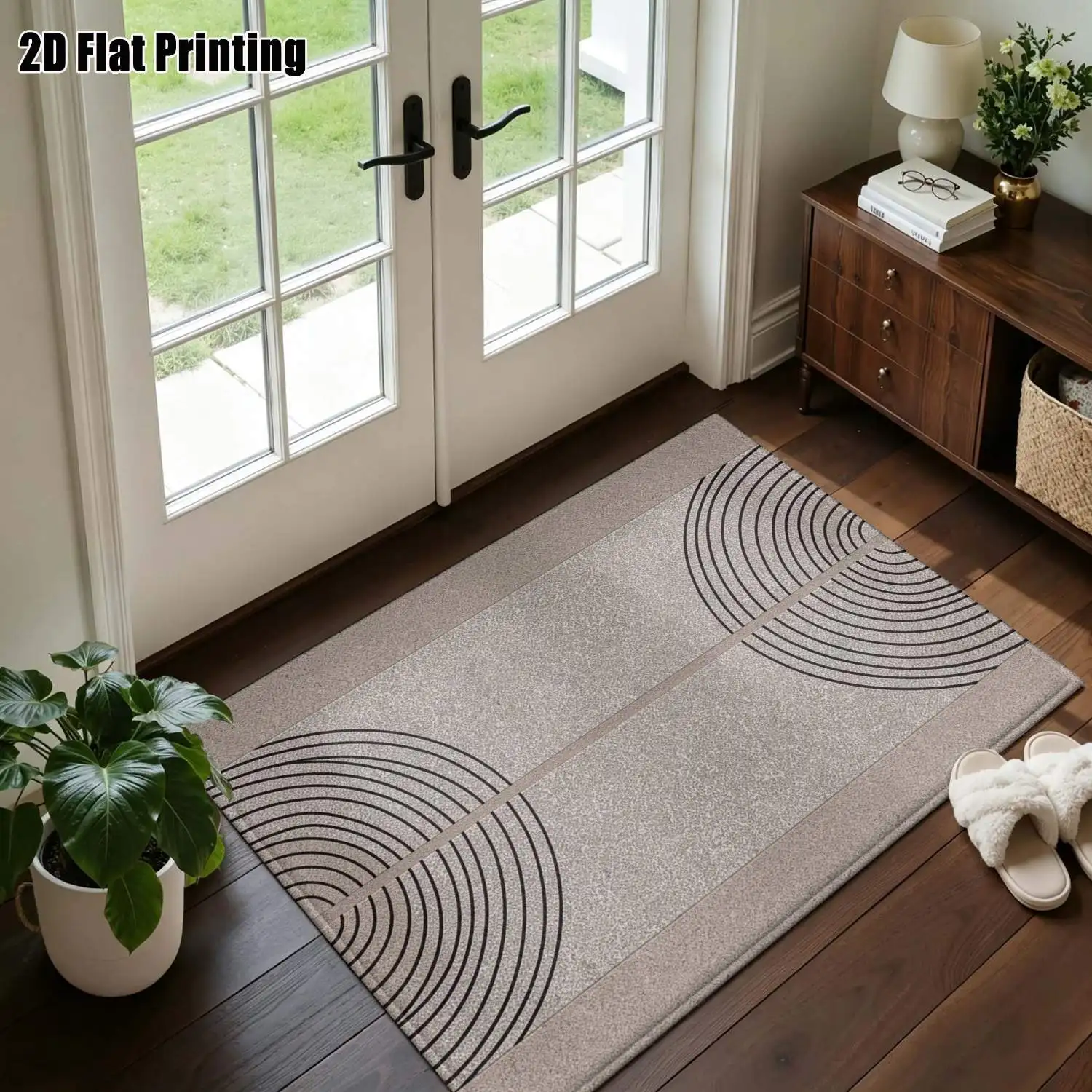 1Pc 2D Printed Carpet: Light Brown Lines, Geometric Patterns, Modern Simple Instagram Style, Multi-Size Machine Washable, for Home Decor, Entrance/Dining/Bedroom/Living Room Etc