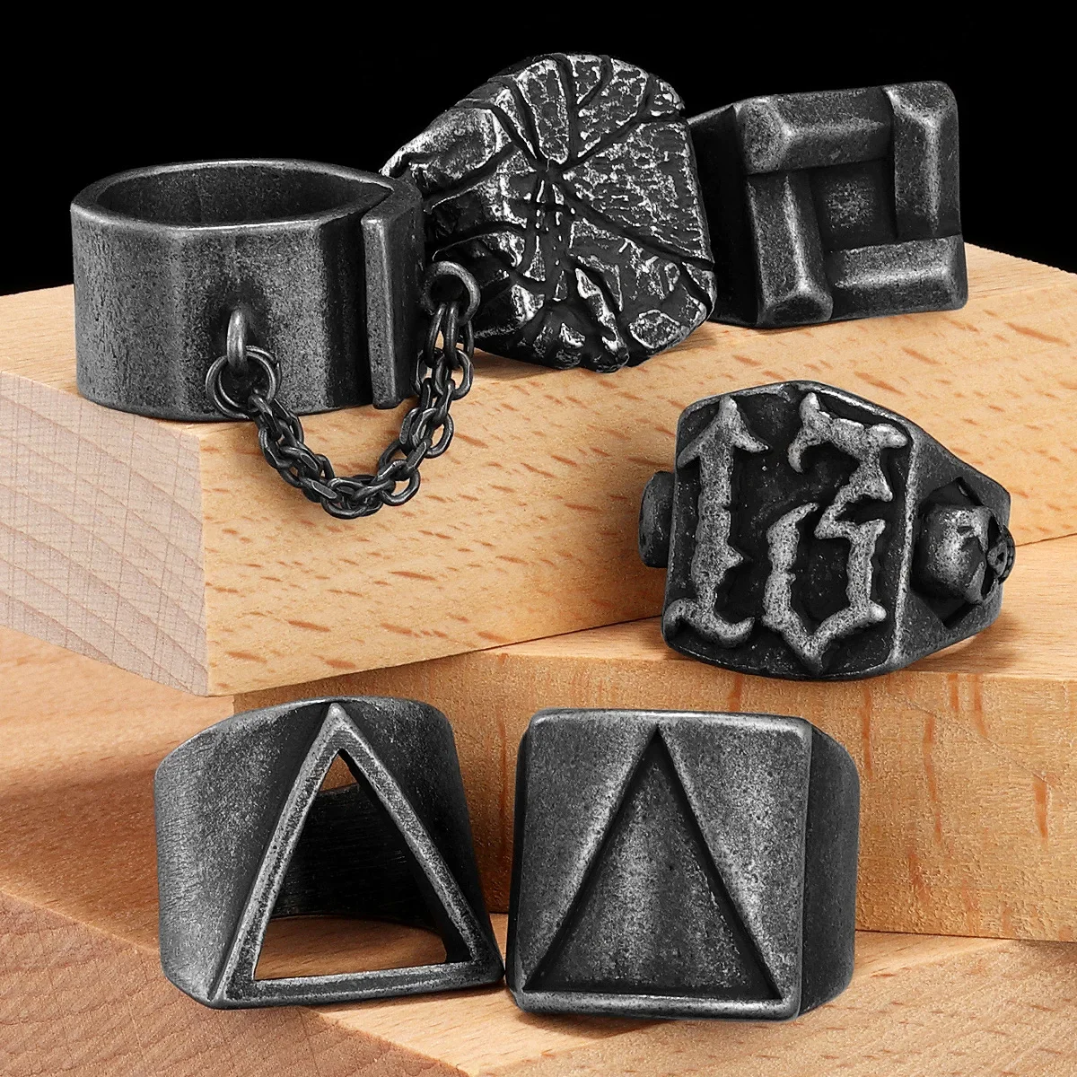 Retro Geometry Texture Men Rings Stainless Steel Women Fashion Jewelry Punk Trendy Luxury New In Accessories Gift Wholesale view 2