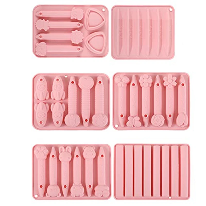 6 Pcs Safe Crayon Silicone Mold Silicone Molds 3D Cavity Crayon Melting Molds Assorted Reusable Crayon Recycling Mold