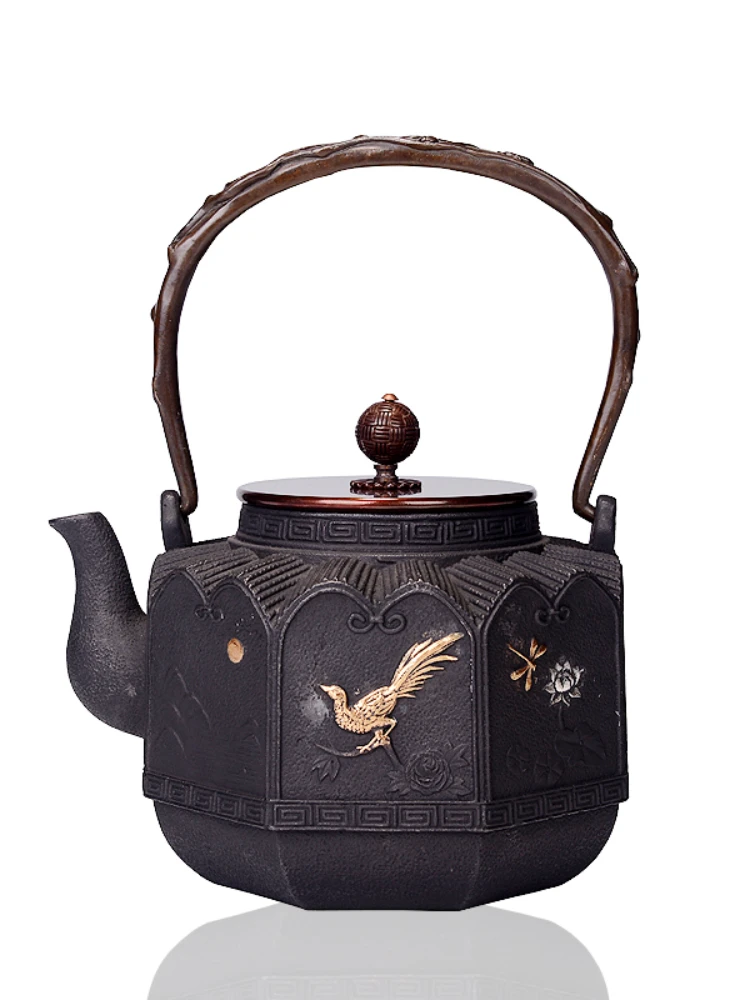 Gilded handmade pig iron teapot, cast iron , boiling tea , boiling water , electric  stove, charcoal st