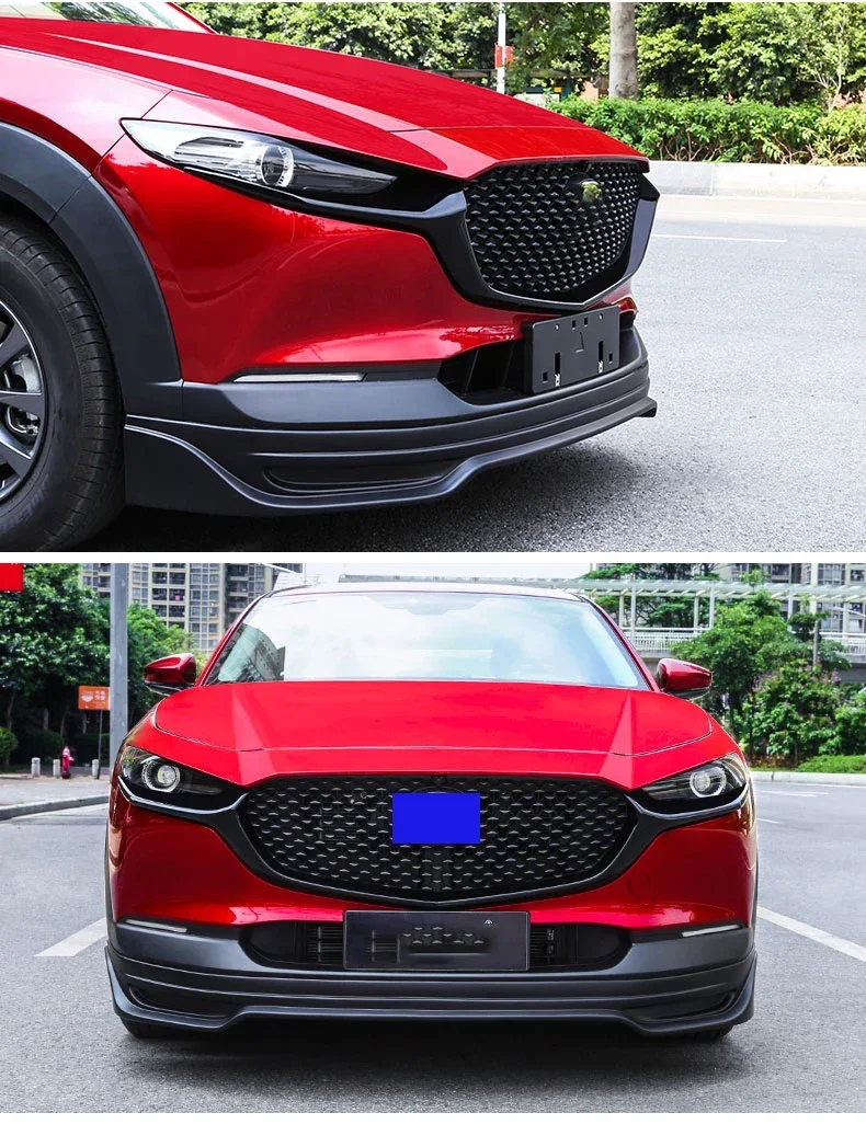 For Mazda CX30 CX-30 2020-2022 ABS Bright Black Car Front Bumper Racing Grills Mesh Grille Around Cover Trim Car Accessories