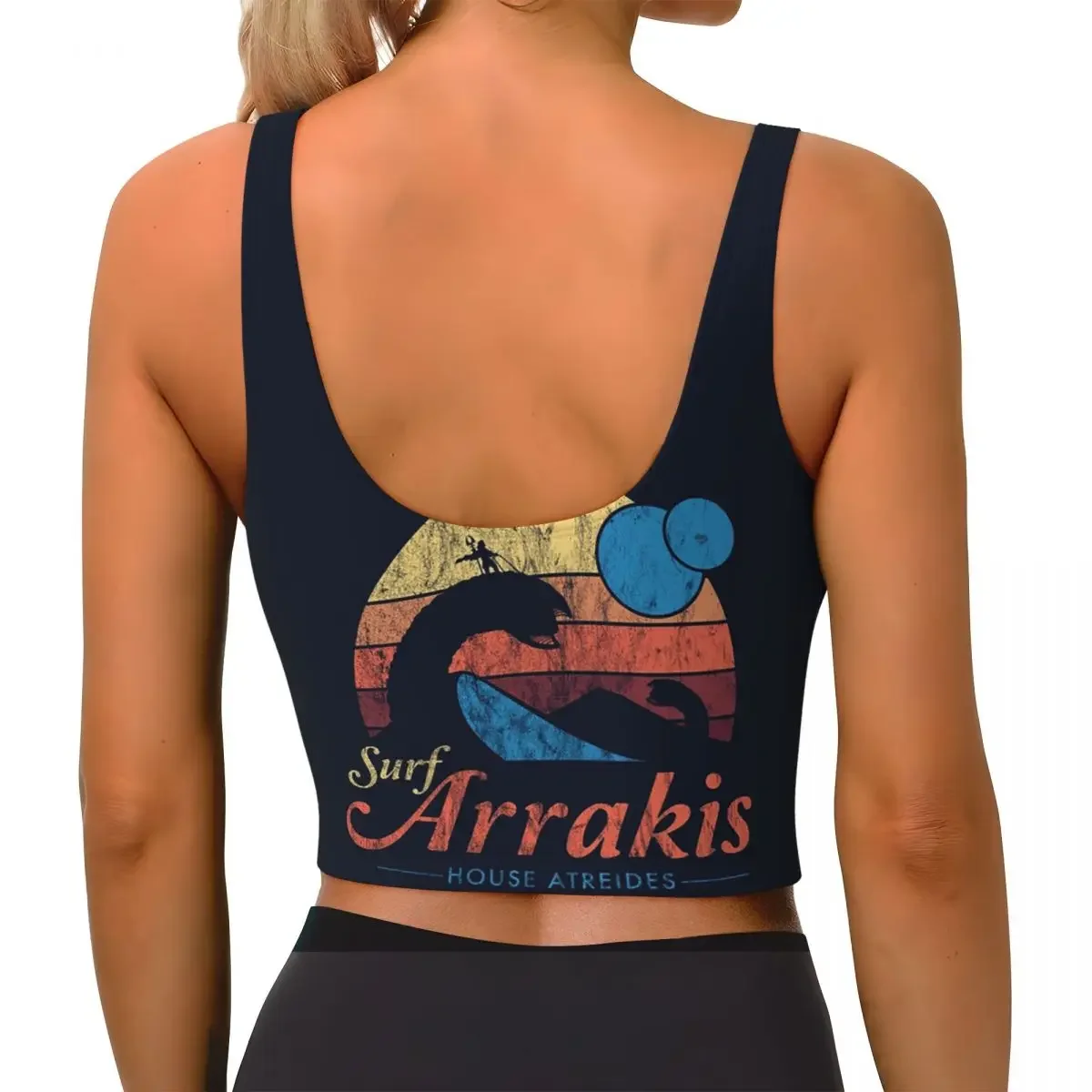 Custom Visit Arrakis Distressed Surf Dune Sci Fi Women Sports Bra High Impact Vest Gym Workout Yoga Crop Tank Top