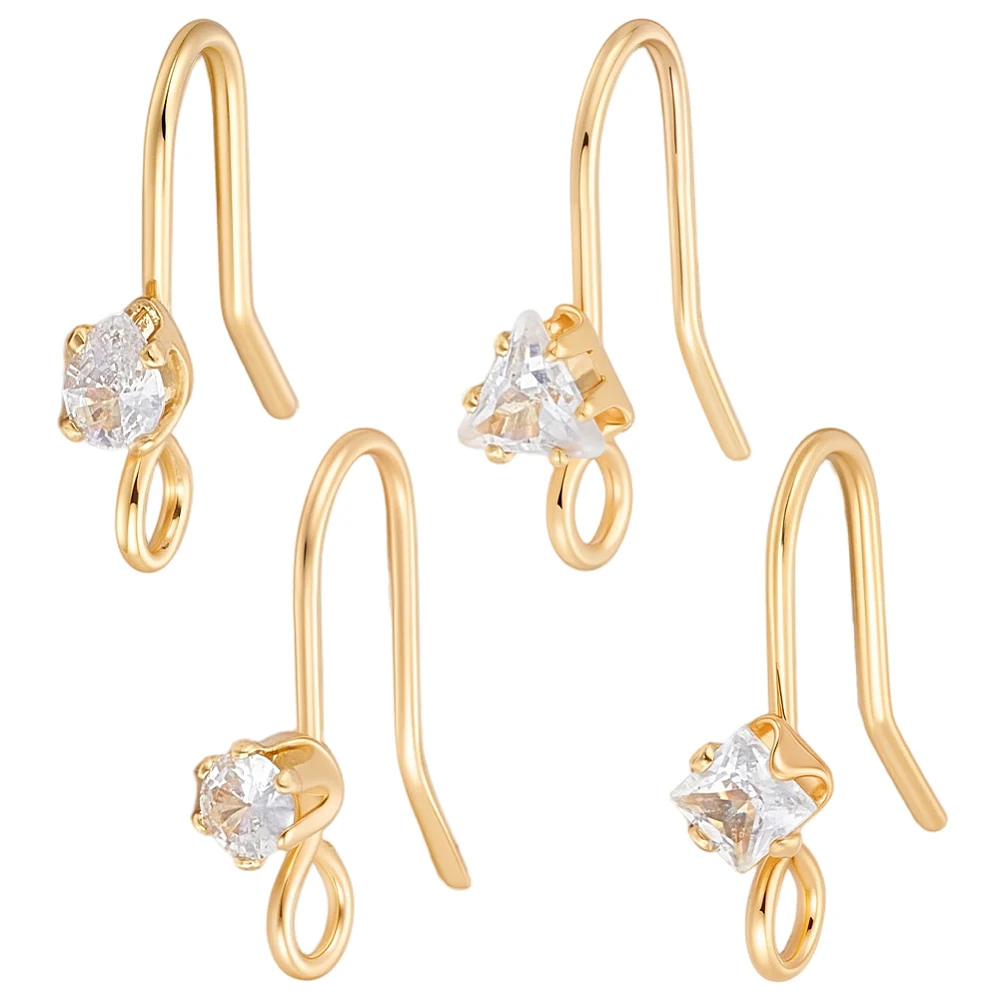 32Pcs Cubic Zirconia Earring Hooks 18K Gold Plated Ear Wire Fish Hooks Findings for Jewelry Making DIY Earring Craft Accessories