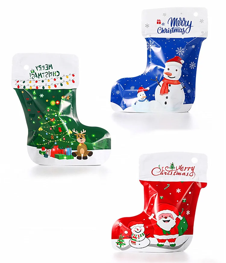 

100PCS New Year Christmas Aluminum Foil Ziplock Packaging Bag DIY Socks Party Candy Snack Sugar Presents Hanging Gifts Pouches