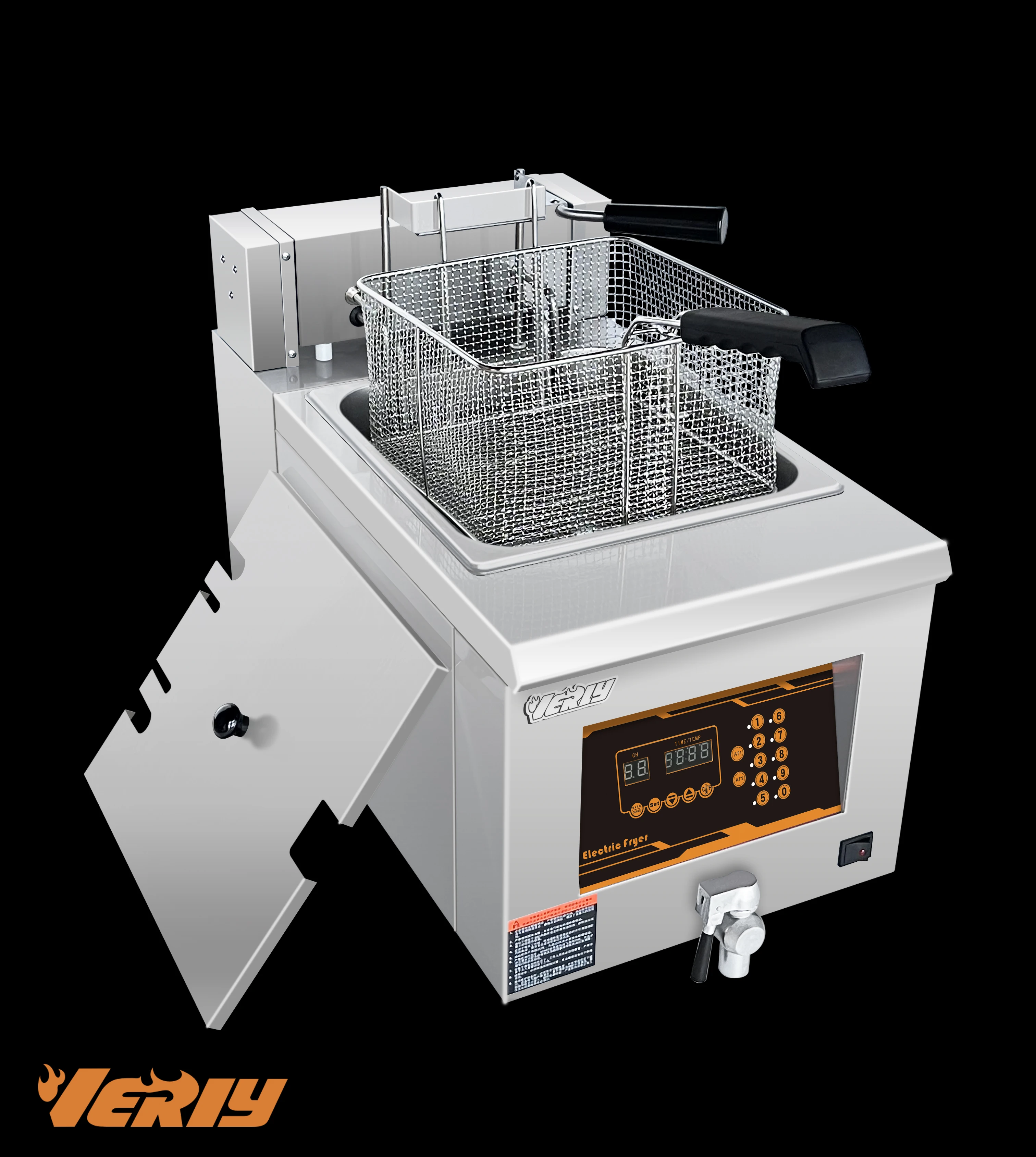 Fritadeira elétrica tipo elevador automático com válvula de óleo e controle digital HY-928