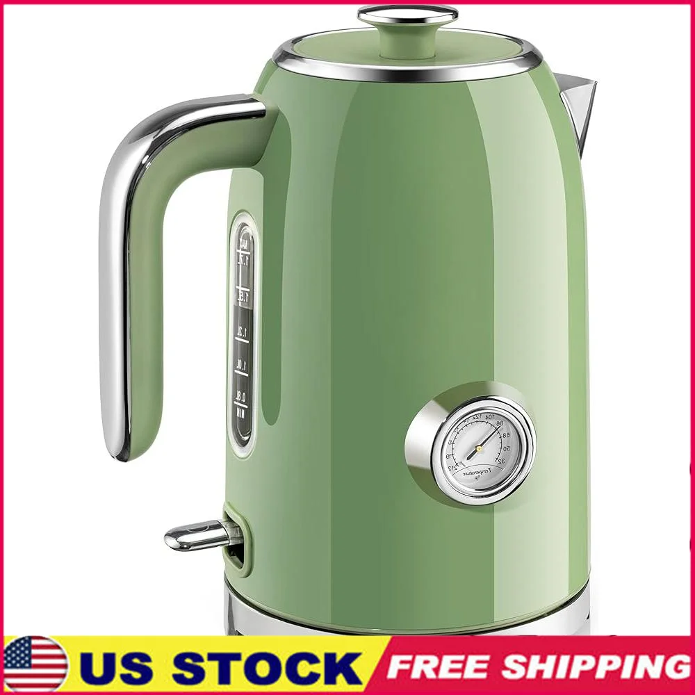 

Electric Kettle 57oz Stainless Steel Water Boiler with Thermometer 1500W Fast Heating Cordless Boil Dry Protection LED Indicator