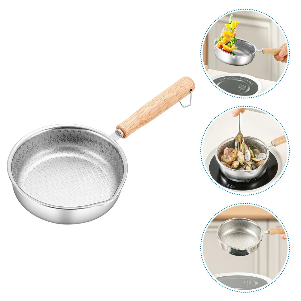 

14cm 316 Stainless Steel Frying Pan Egg Pan Kitchen Supplies Cookware Small Frypan For Pans Honeycomb Nonstick Coating Wooden