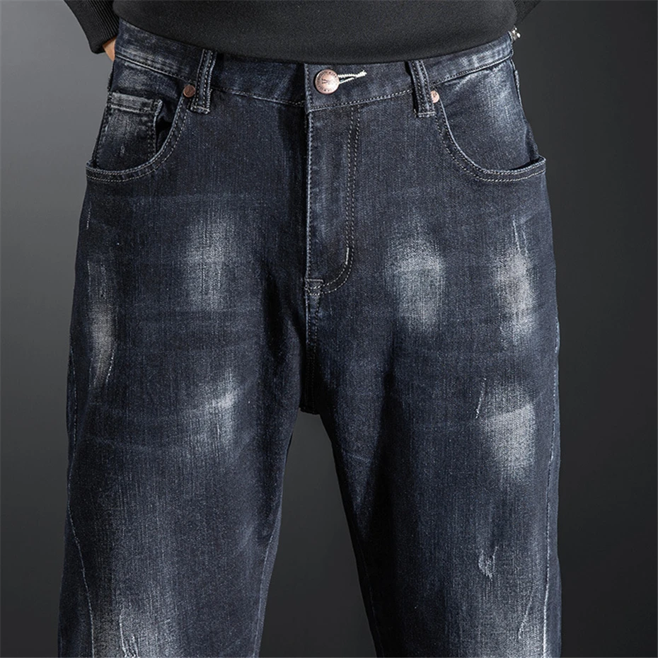 Denim Pants Men Plus Size Jeans Blue Straight Denim Pants Stretch Jeans Fashion Casual Solid Color Trousers Male Big Size