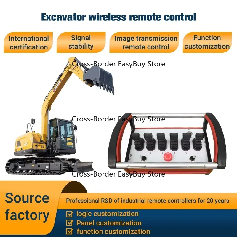 

Industrial Hydraulic Wireless Remote Control Red-Black Transmitter Aluminum Receiver 7 Customizable Functions
