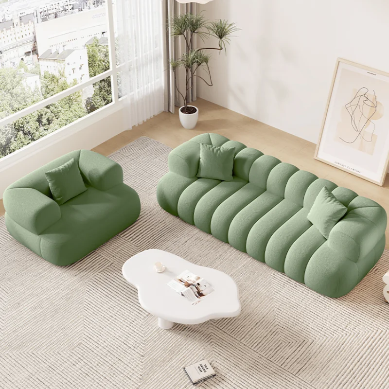 

Stylish French Sheepskin Puff Sofa Small Modern Living Room With Minimalist Design Straight Three-Person Layout Furniture