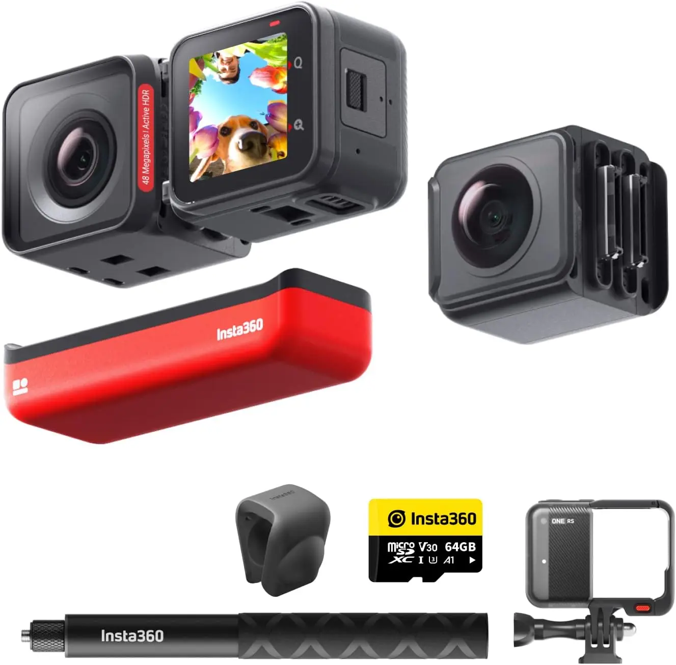 ONE RS Twin Edition – Waterproof 4K 60fps Action Camera & 5.7K 360 Camera with Interchangeable Lenses, Stabilization