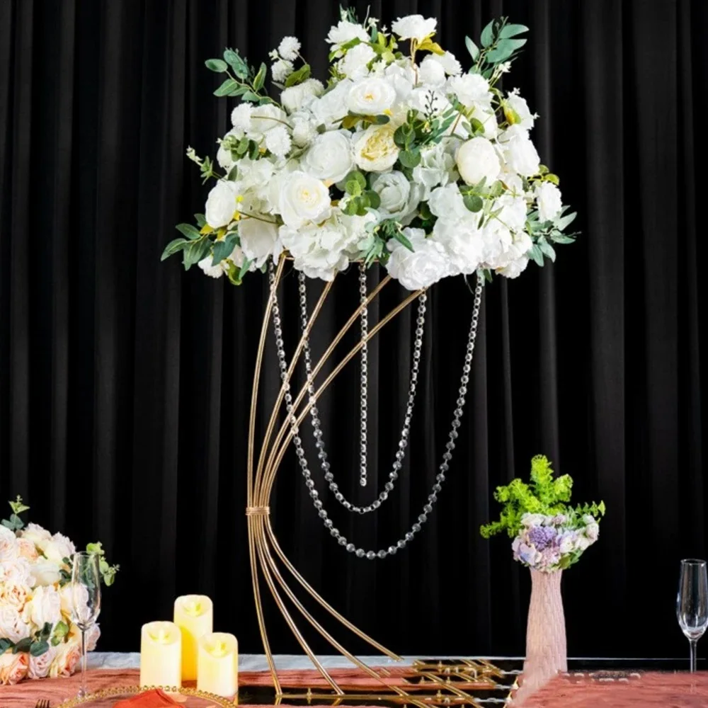 Goldener Hochzeitsblumenständer, 80 cm hohe Vase, Eisen-Blumendisplayrahmen, Hochzeitsdekoration, für Feiertagsveranstaltungen. – Detail 4