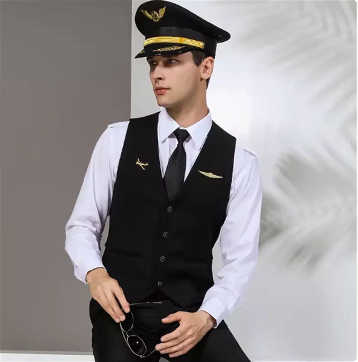 Airline Captain Slim Fit Suit Vest Men's Airline Junior Suit Vest Business Casual Professional Dress Korean Edition Trendy