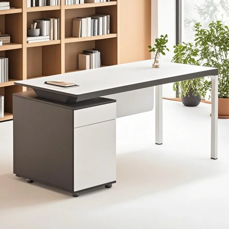 Staff employee, computer , workstation, office desk and chair combination, simple modern