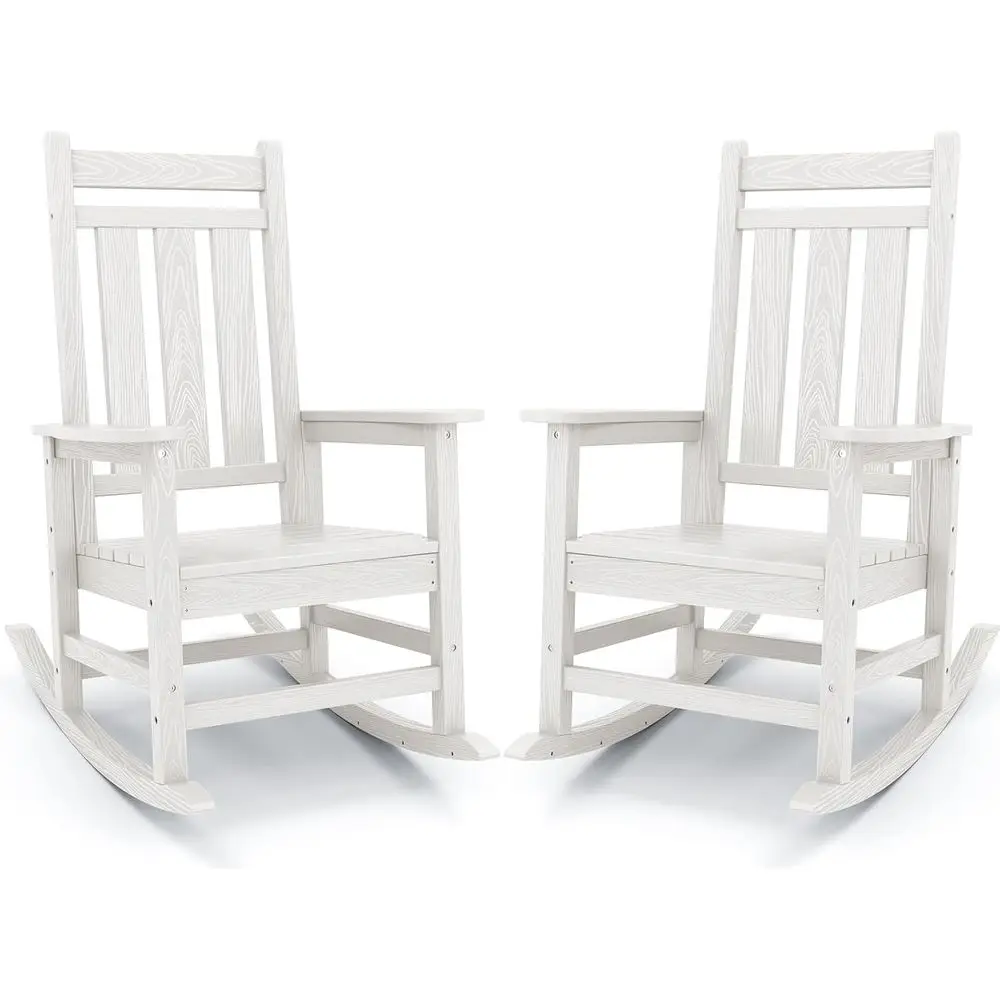 

Набор из 2 всепогодных уличных кресел-качалок с высокой спинкой из HDPE для сада и газона, белые
