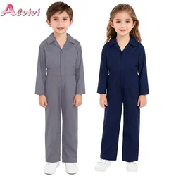 Kids Boys Coverall Jumpsuit Mechanic Boiler Suit Flight Suit Uniform Outfits Children Christmas Halloween Cosplay Costume