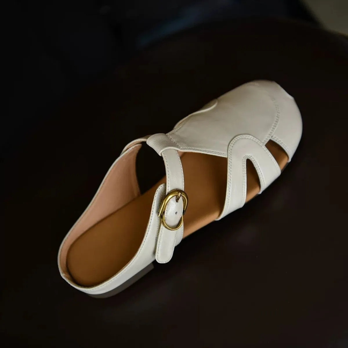 

Women's Closed Toe Cut-out Flat Sandals, Adjustable Buckle Slingback Casual Shoes, Comfortable Summer Footwear