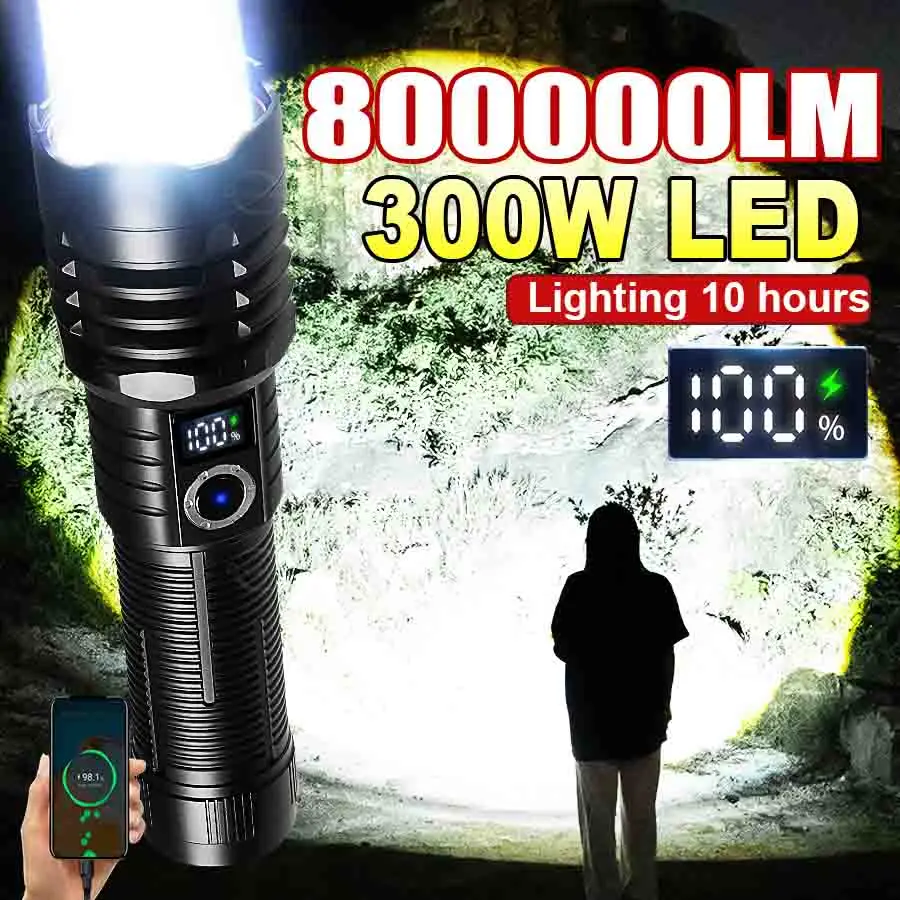 

Самый мощный светодиодный фонарь 800000 лм, USB-перезаряжаемый, тактический, дальнобойный, ручной фонарь-прожектор