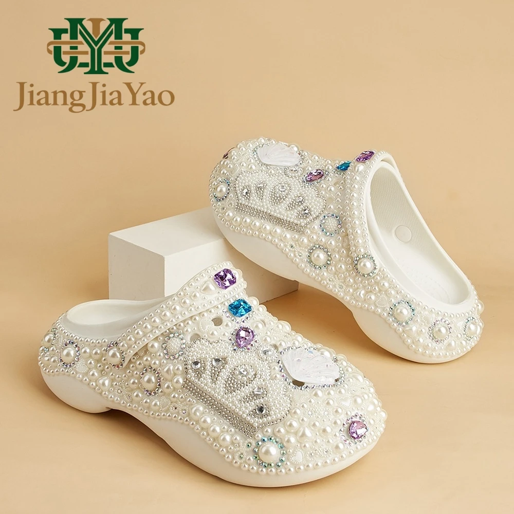 

Summer 2026 Couples Pearl Diamond Thick Bottom EVA Hole Shoes Women's Fashion Casual Sandals College Girls Beach Sandals