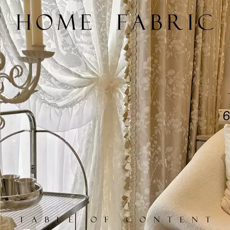 French Retro Milk Tea Color Jacquard Tassel Blackout Curtains for Flocked Window Screens Living Room and Bedroom