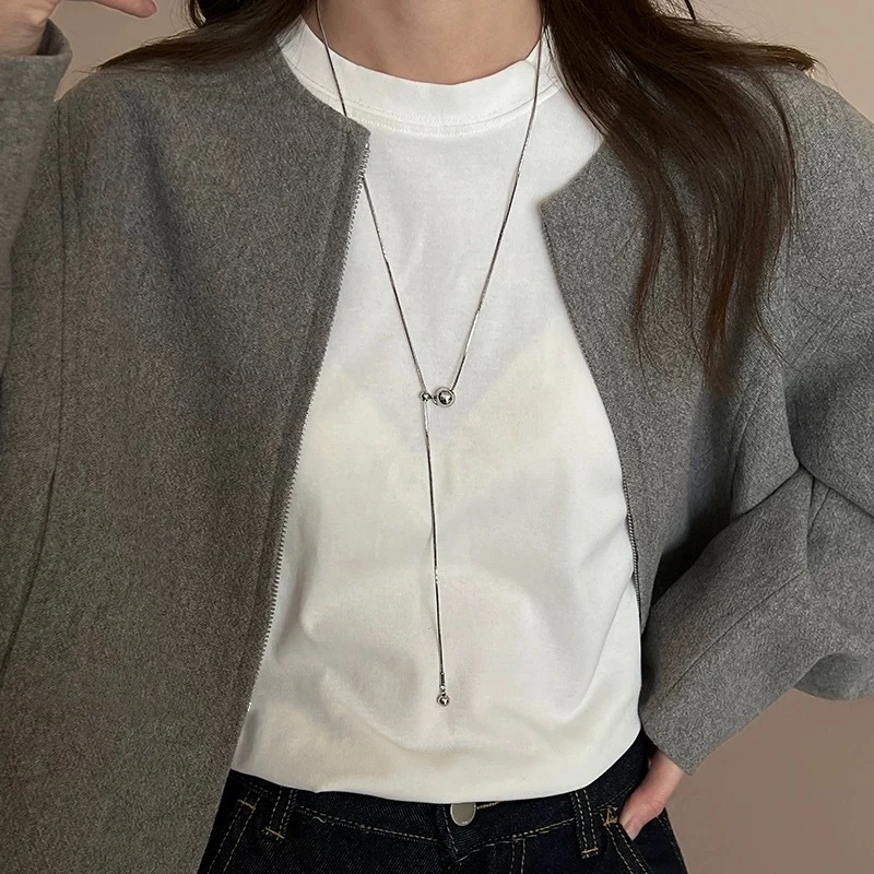 LATS شخصية الفولاذ المقاوم للصدأ مطرز الكرة قلادة قلادة للنساء فضية اللون طبقة مزدوجة الهيب هوب روك المختنقون مجوهرات