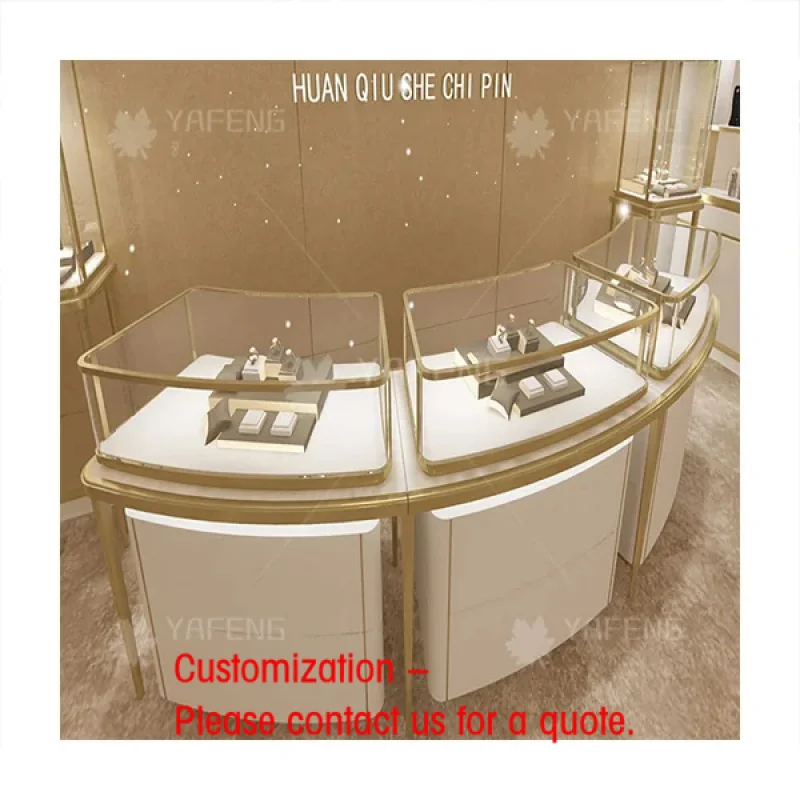 

custom.Custom Made Gold Jewelry Showcase Fashion Wooden Wall Glass Cabinet with LED Lighting Display
