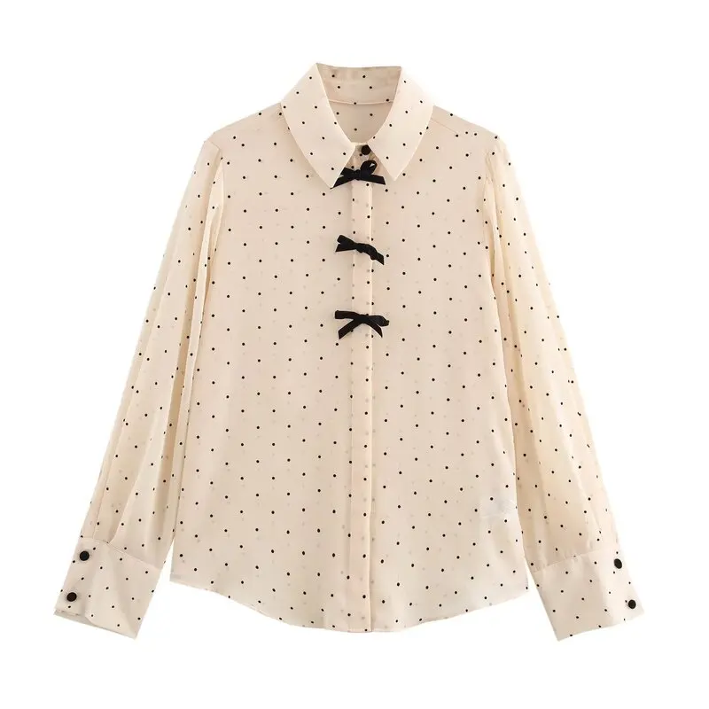 Primavera 2025 Papillon a pois irt da donna Lungo colletto rovesciato Sve Ele Nuovo arrivo Versatile Sle Regular Sve L...