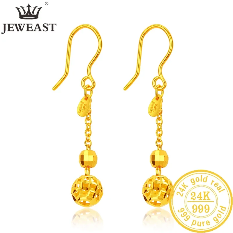 

JLZB 24K Pure Gold Earring Real AU 999 Solid Gold Earrings Good Hollow Ball Tassel Upscale Trendy Fine Jewelry Hot Sell New 2023