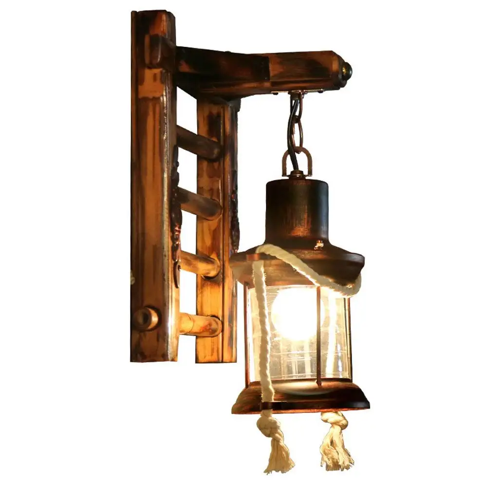 

Wall Lamp Wood Retro Wall Sconce Lighting Glass Decorative Wooden Sconces Antique Wall Light Room Decor Living Room Loft Bedroom