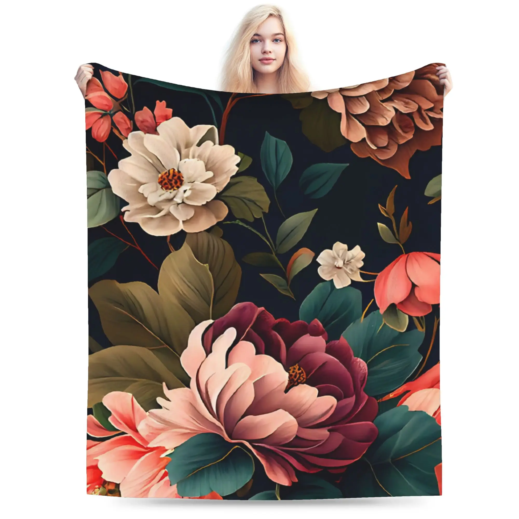 Vintage Poppy  Flannel Blanket Winter  Super Warm Throw Blanket for Girls Boys Bedroom Novelty Bedspread Sofa Bed Cover