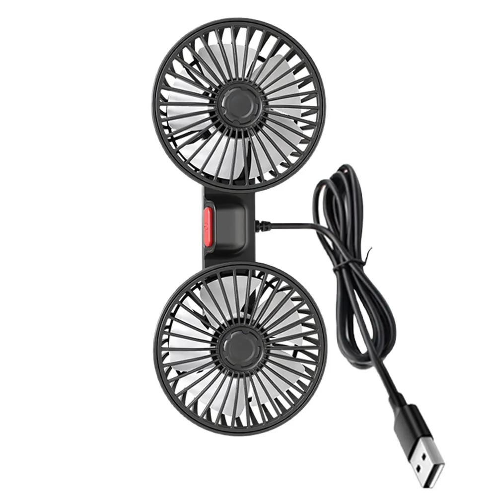 USB 5V Vehicle Mounted Fan Dual Head Car Suction Cup Fan 360 Degree Rotation Adjustable 3 Speeds for Dashboard RV Truck