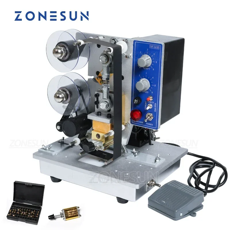 ZONESUN Electric Desktop Ribbon Coding Machine Expiration Date Printer Batch Number Coder Hot Stamping Printing Machine HP-241B