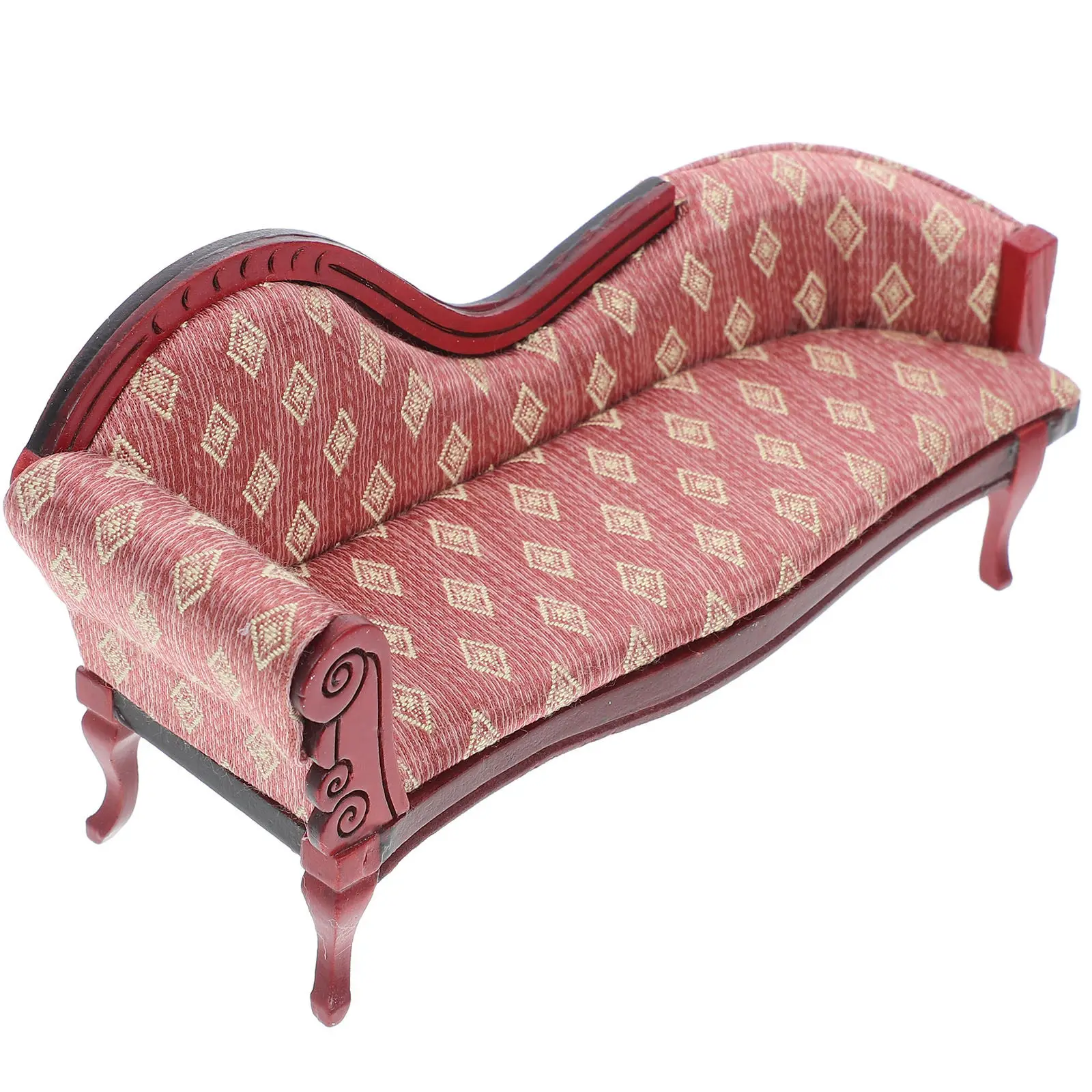 

1:12 Scale Miniature Vintage Floral Chaise Lounge Upholstered Sofa Mini Furniture for Dollhouse Living Room Decoration