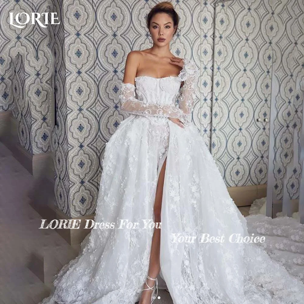 LORIE Vintage Lace Wedding Dresses Long Sleeve Sweetheart A-line Bridal Gown Applique Long Sleeve Corset Bride Dress 2024