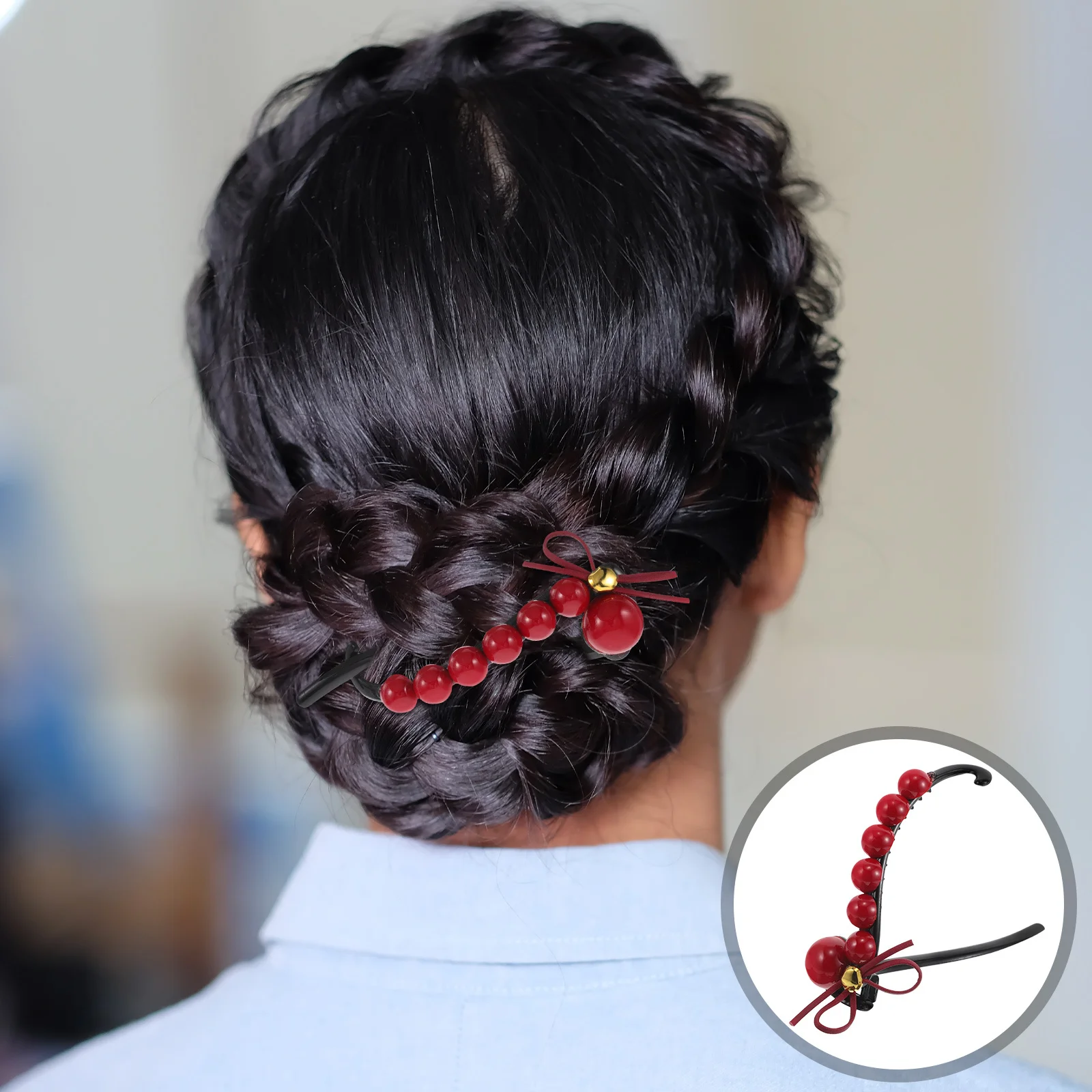 

Red Beaded Bowknot Twisted Hairpin Stylish Non Slip Hair Clip Claw Clip Hairstyle Accessory Thick Hair Women Non-Slip Hairpin