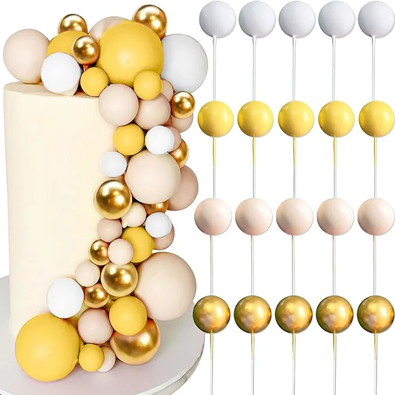 

20pcs/set Gold Balls For Cake Decoration 3cm Boho Yellow White Cake Topper Baby Shower Birthday Party Wedding Cake Supplies