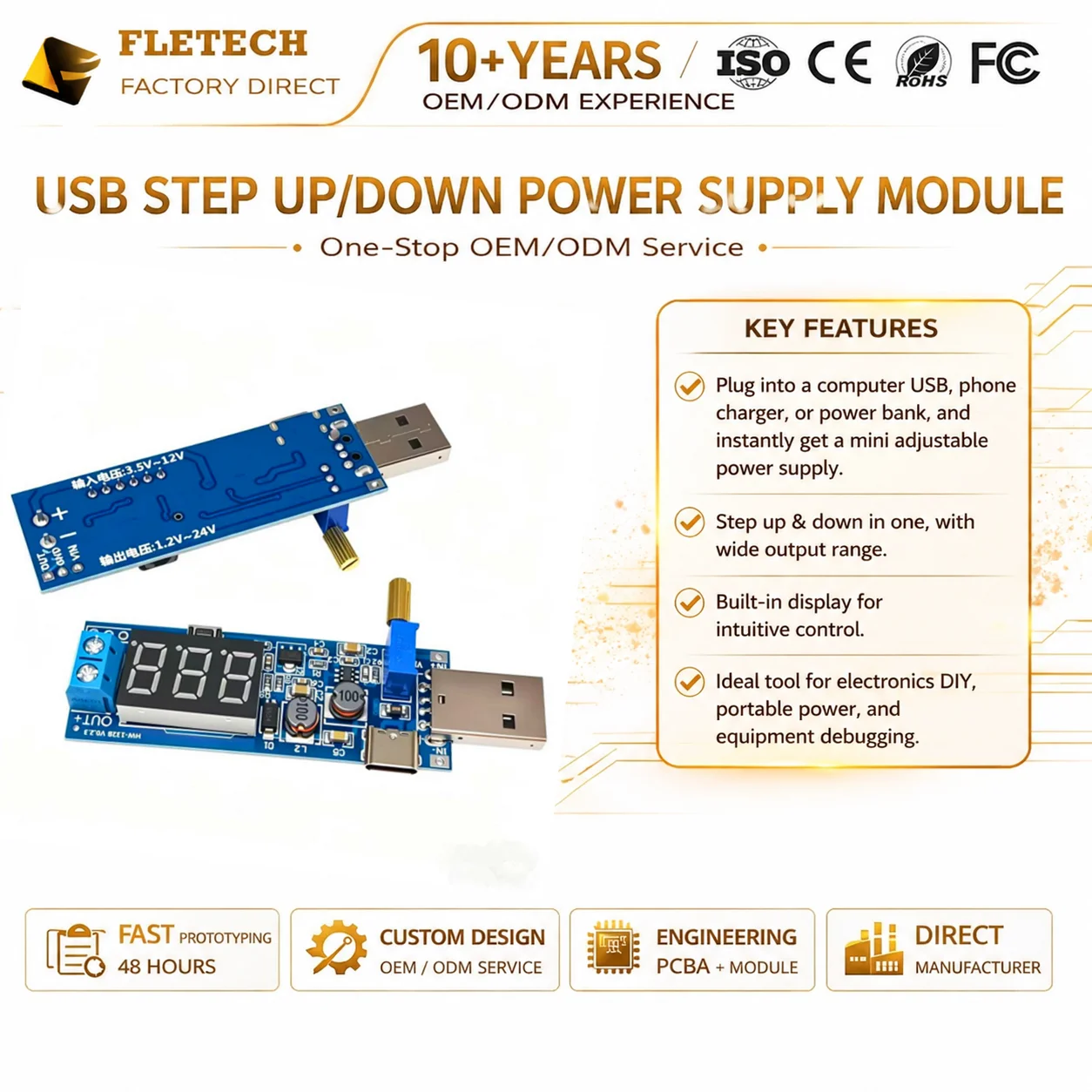 

USB Buck Boost Converter Adjustable Step-Up/Step-Down Power Supply Module Voltage Regulator DC-DC 5V to 3.3V 9V 12V 18V 24V